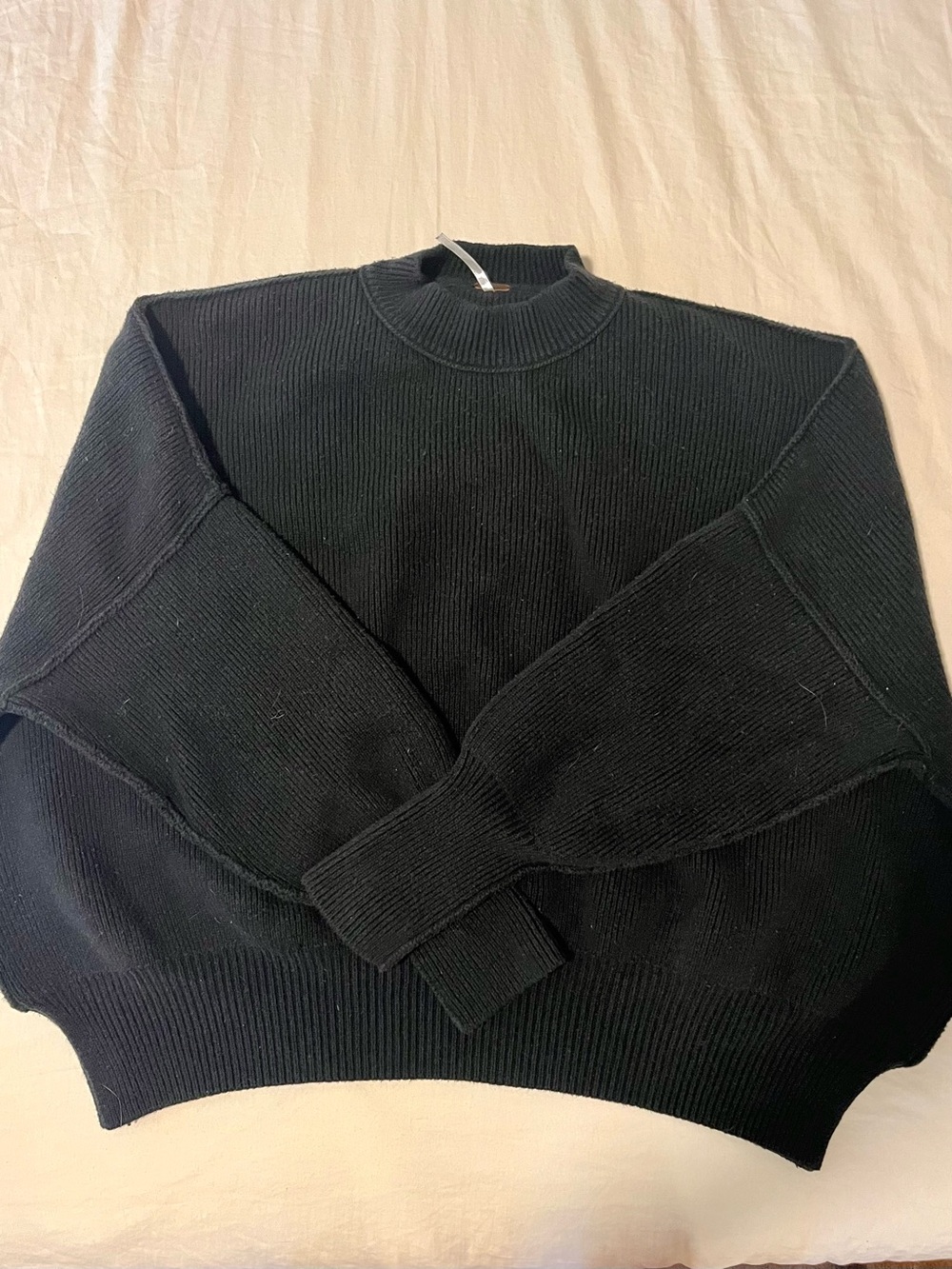 Free People Oversized Black Crewneck Rib Knit Sweater